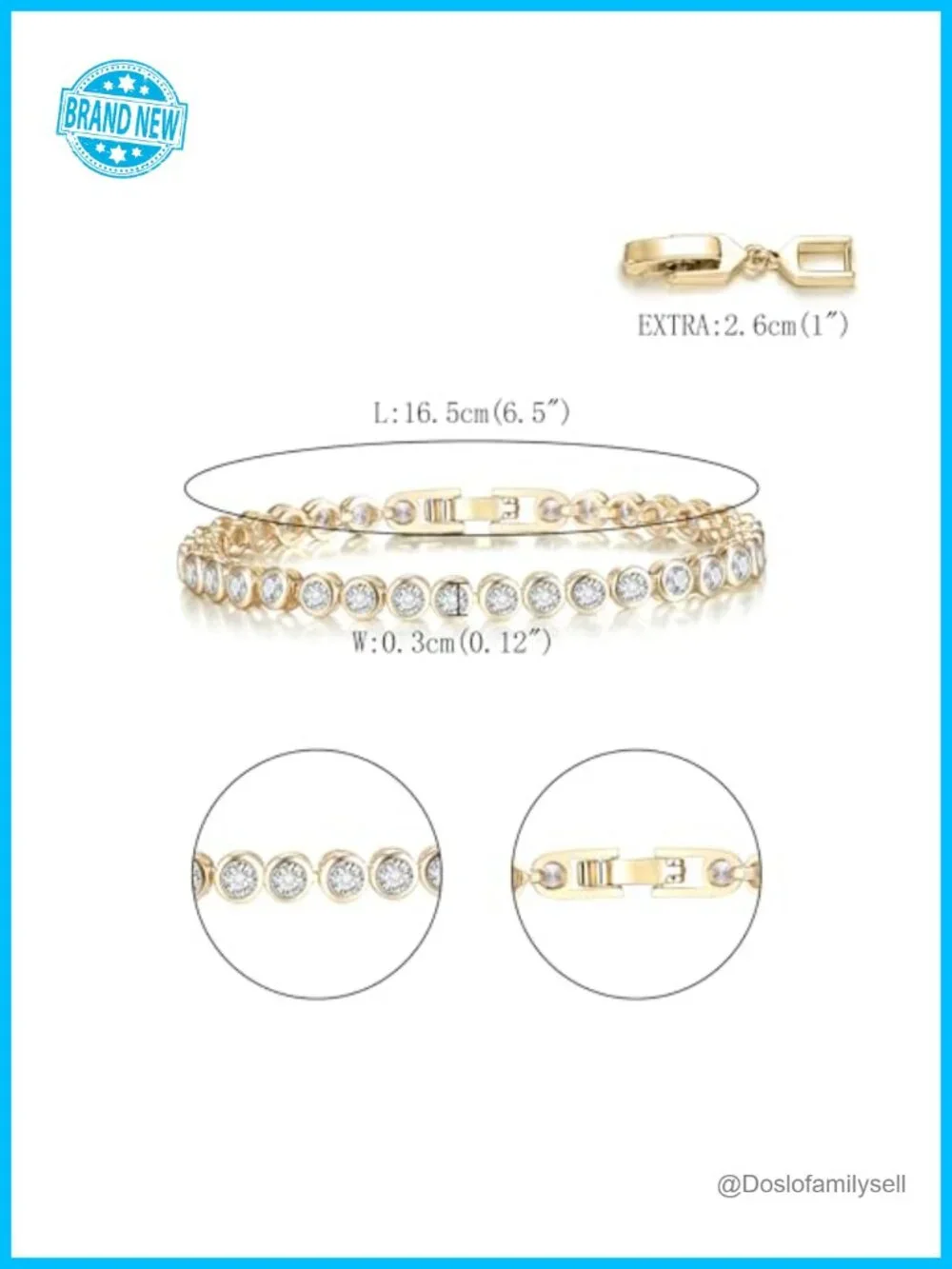 Gold Plated Cubic Zirconia Tennis Bracelet Dainty Adjustable Stackable Bracelet